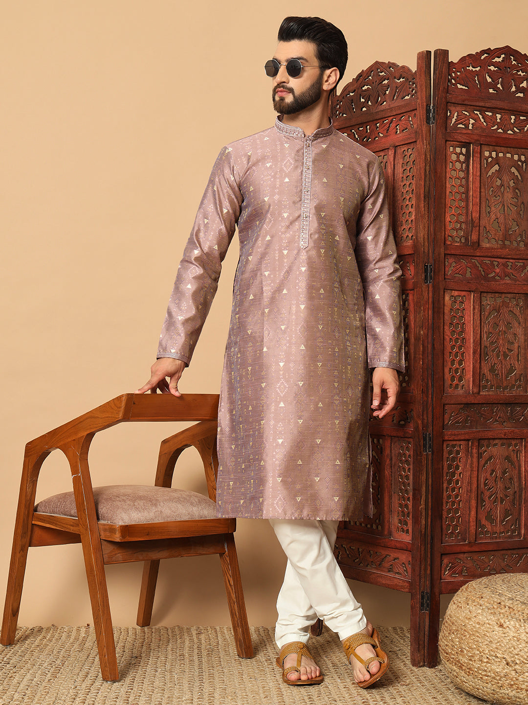 Veloxman Men’s Jacquard Kurta with Semi Cotton Churidar – Elegant Traditional Wear for Weddings & Festive Occasions
