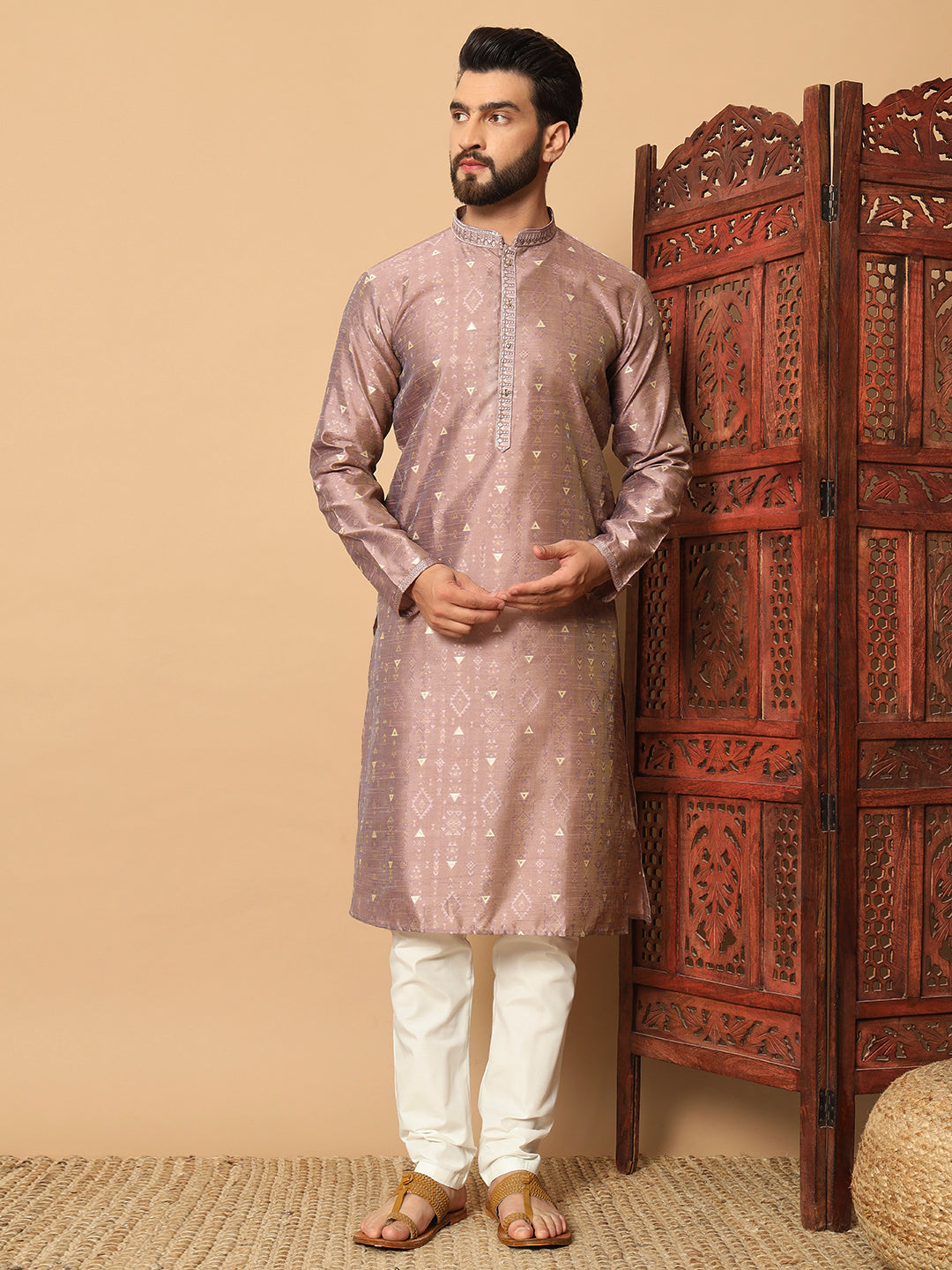Veloxman Men’s Jacquard Kurta with Semi Cotton Churidar – Elegant Traditional Wear for Weddings & Festive Occasions