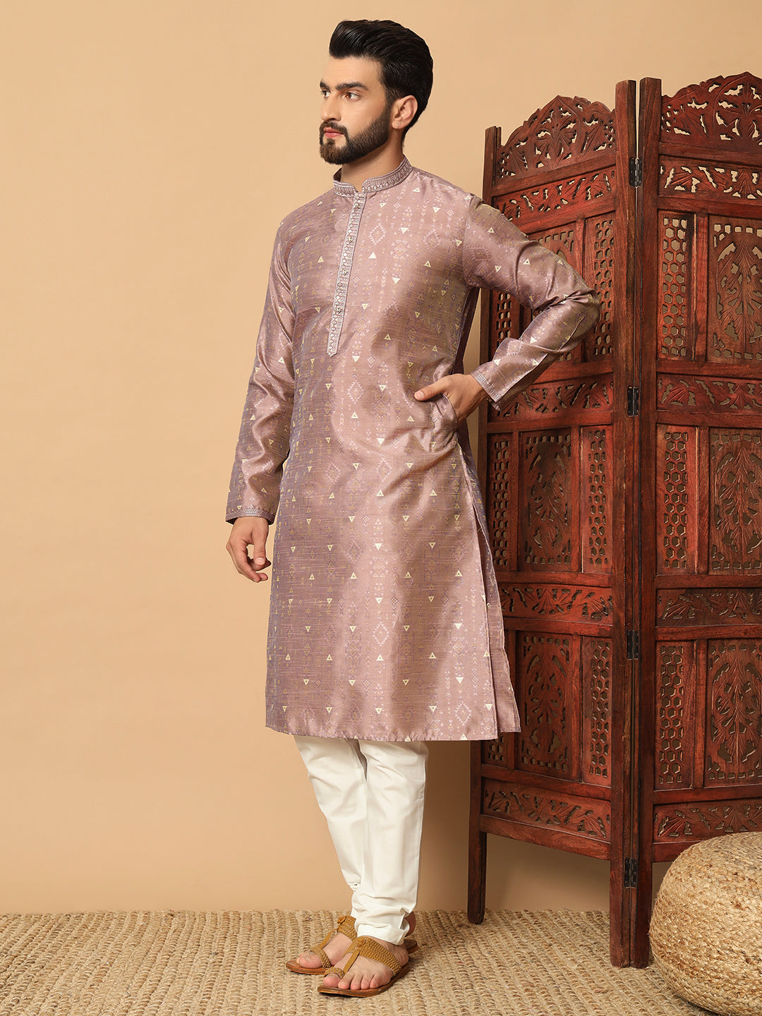 Veloxman Men’s Jacquard Kurta with Semi Cotton Churidar – Elegant Traditional Wear for Weddings & Festive Occasions