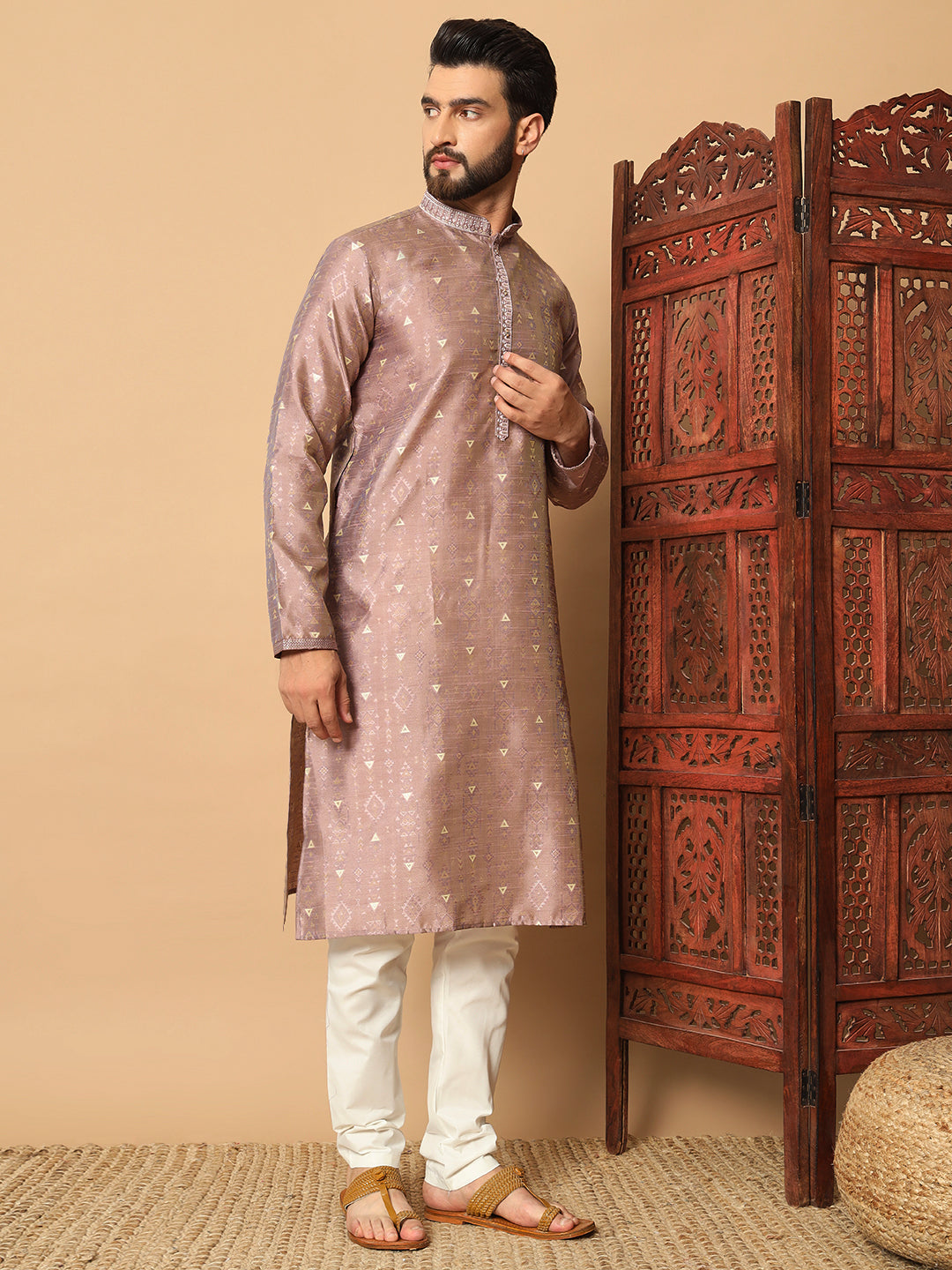 Veloxman Men’s Jacquard Kurta with Semi Cotton Churidar – Elegant Traditional Wear for Weddings & Festive Occasions