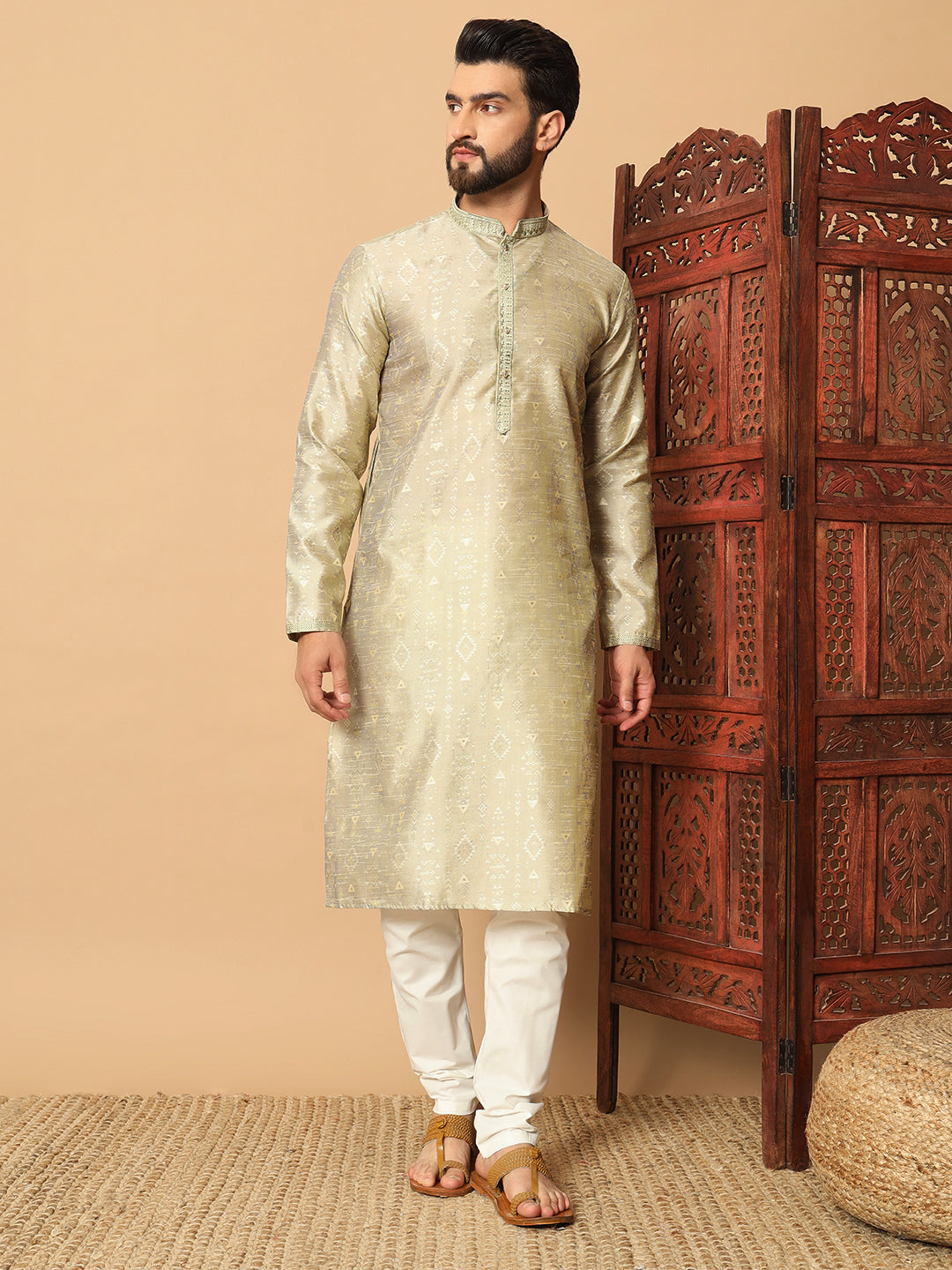 Veloxman Men’s Jacquard Kurta with Semi Cotton Churidar – Elegant Traditional Wear for Weddings & Festive Occasions