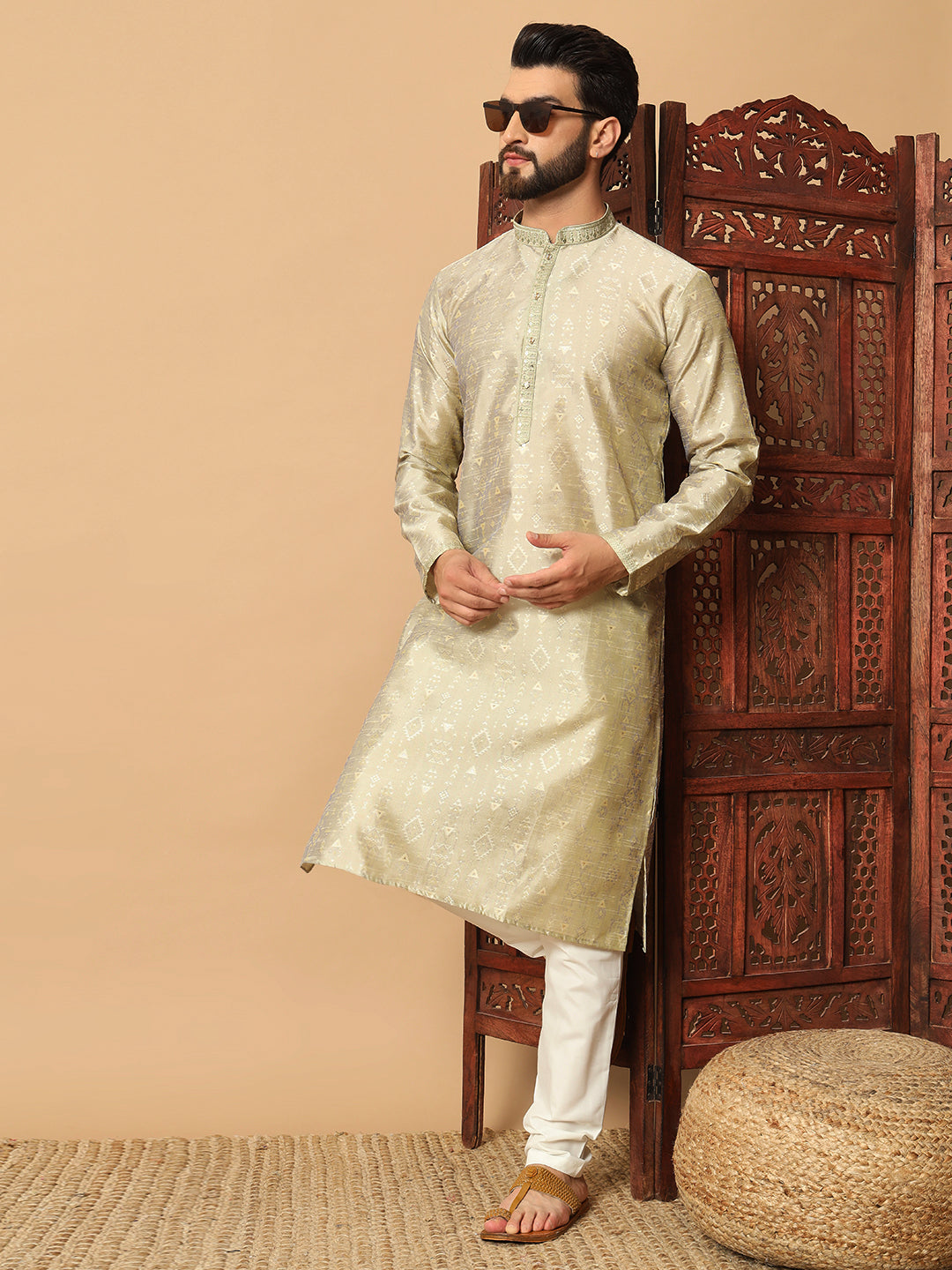 Veloxman Men’s Jacquard Kurta with Semi Cotton Churidar – Elegant Traditional Wear for Weddings & Festive Occasions