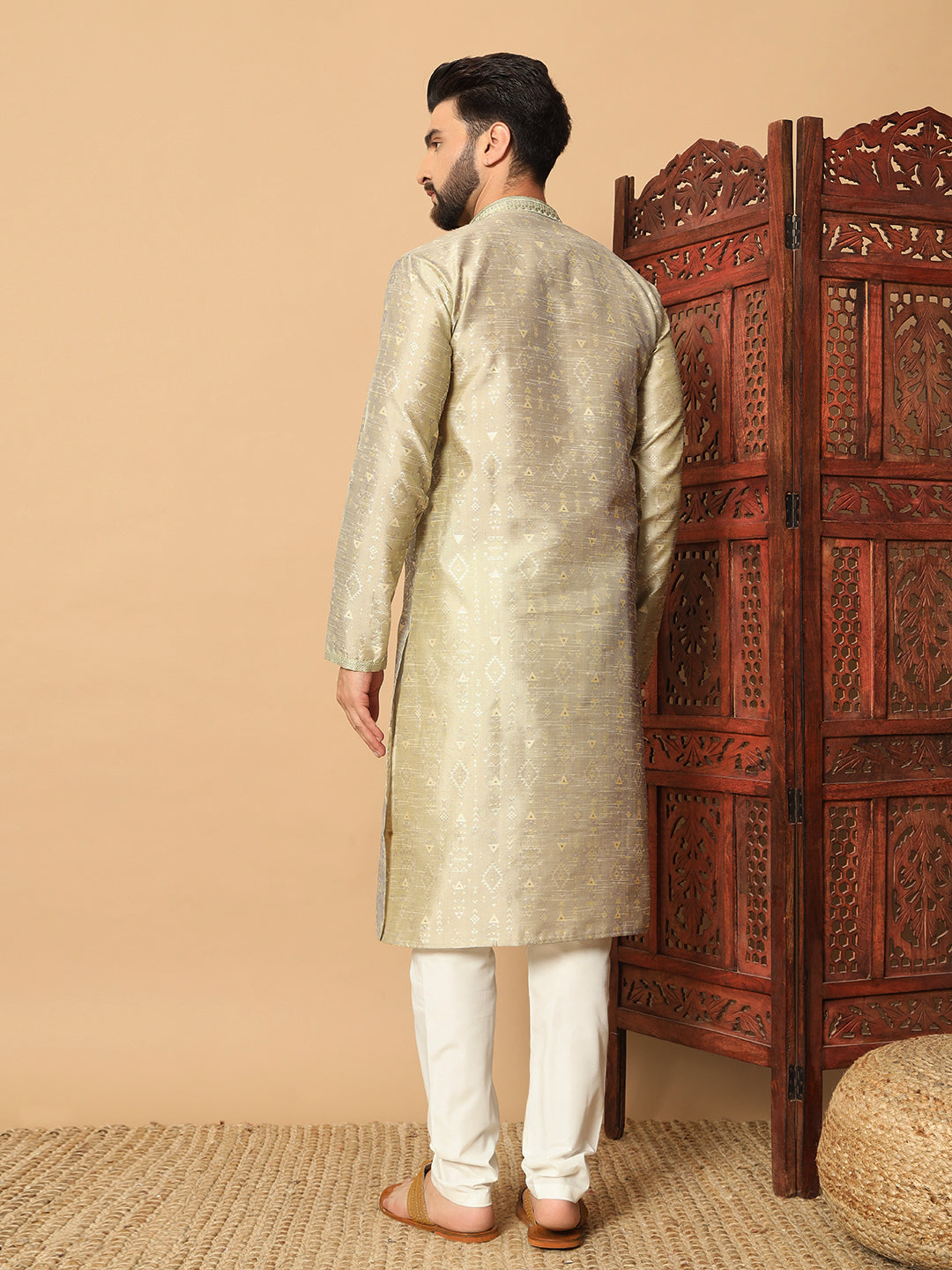 Veloxman Men’s Jacquard Kurta with Semi Cotton Churidar – Elegant Traditional Wear for Weddings & Festive Occasions