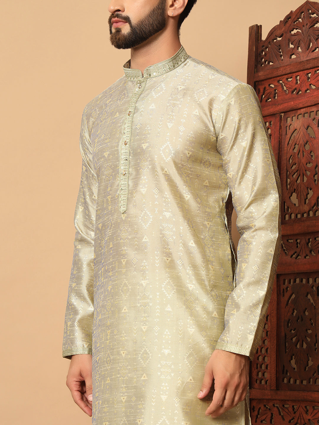 Veloxman Men’s Jacquard Kurta with Semi Cotton Churidar – Elegant Traditional Wear for Weddings & Festive Occasions
