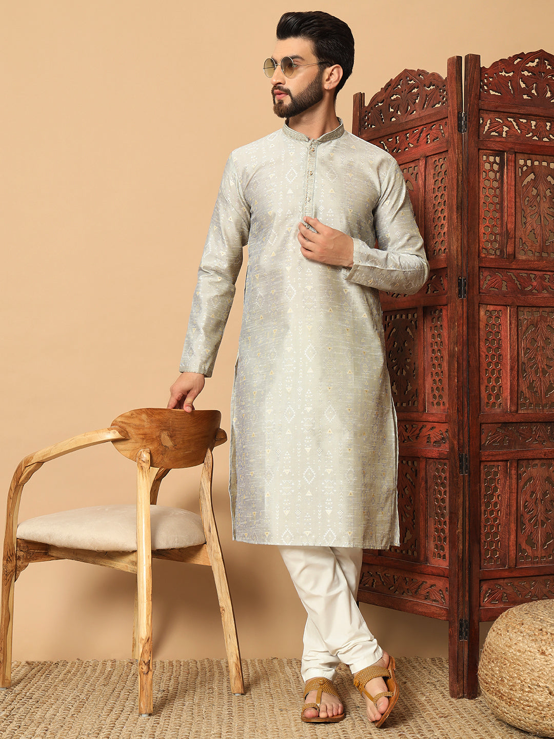 Veloxman Men’s Jacquard Kurta with Semi Cotton Churidar – Elegant Traditional Wear for Weddings & Festive Occasions