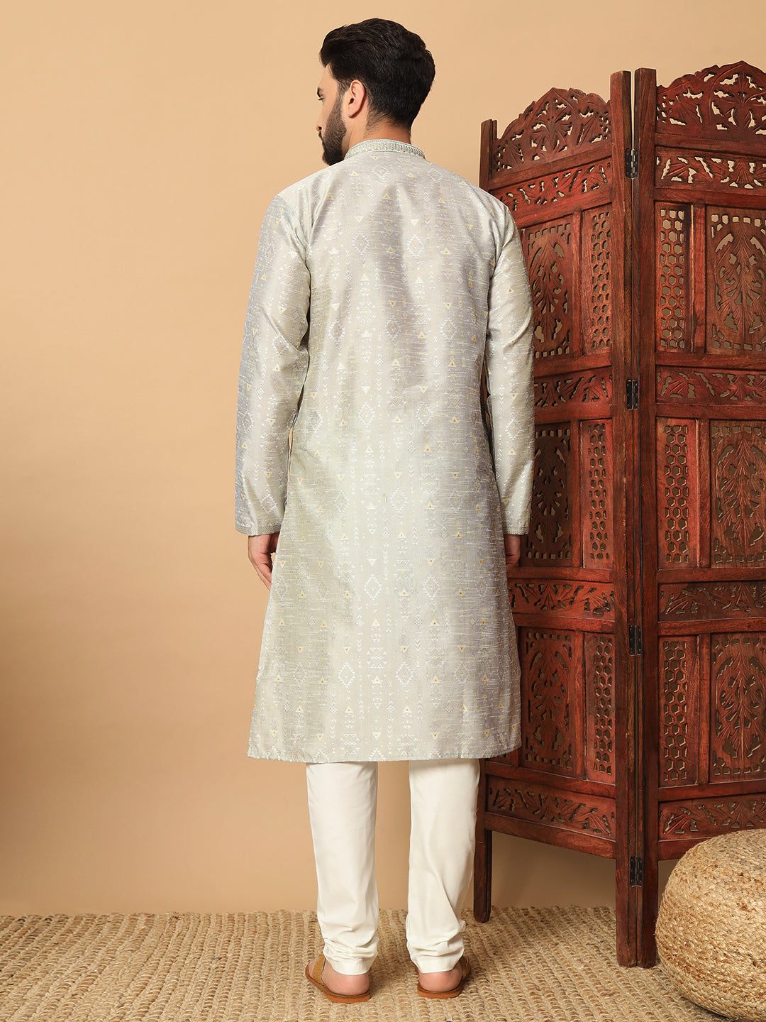 Veloxman Men’s Jacquard Kurta with Semi Cotton Churidar – Elegant Traditional Wear for Weddings & Festive Occasions