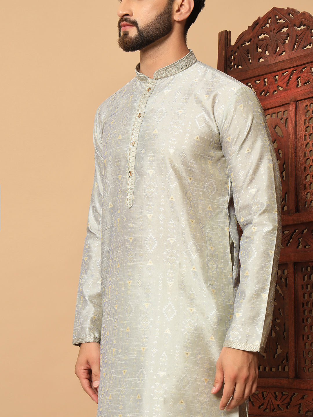 Veloxman Men’s Jacquard Kurta with Semi Cotton Churidar – Elegant Traditional Wear for Weddings & Festive Occasions