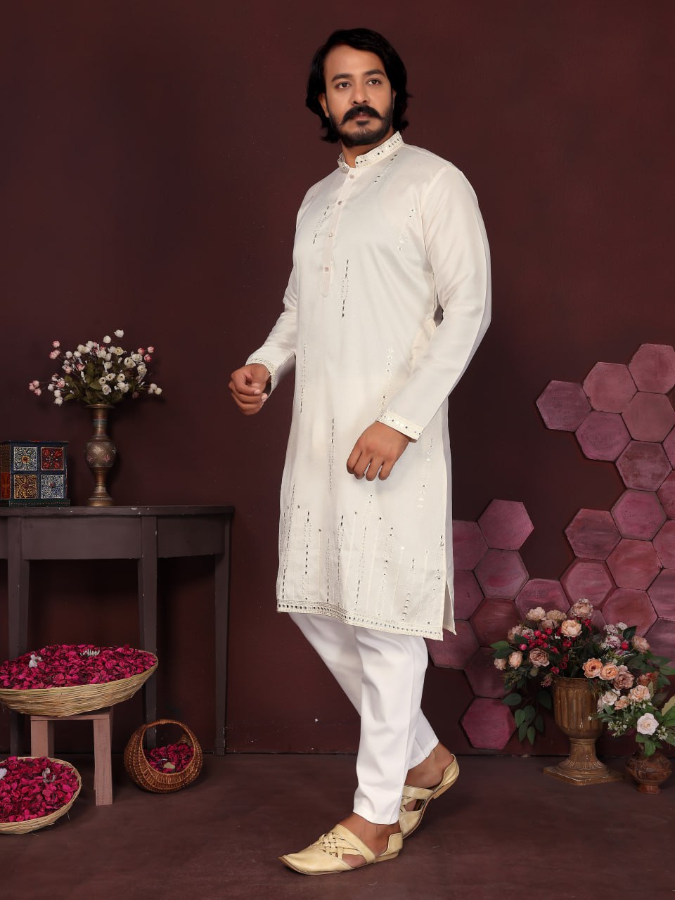 Veloxman Premium Smart Silk Kurta with Embroidery & Mirror Work