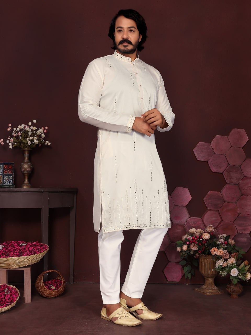 Veloxman Premium Smart Silk Kurta with Embroidery & Mirror Work