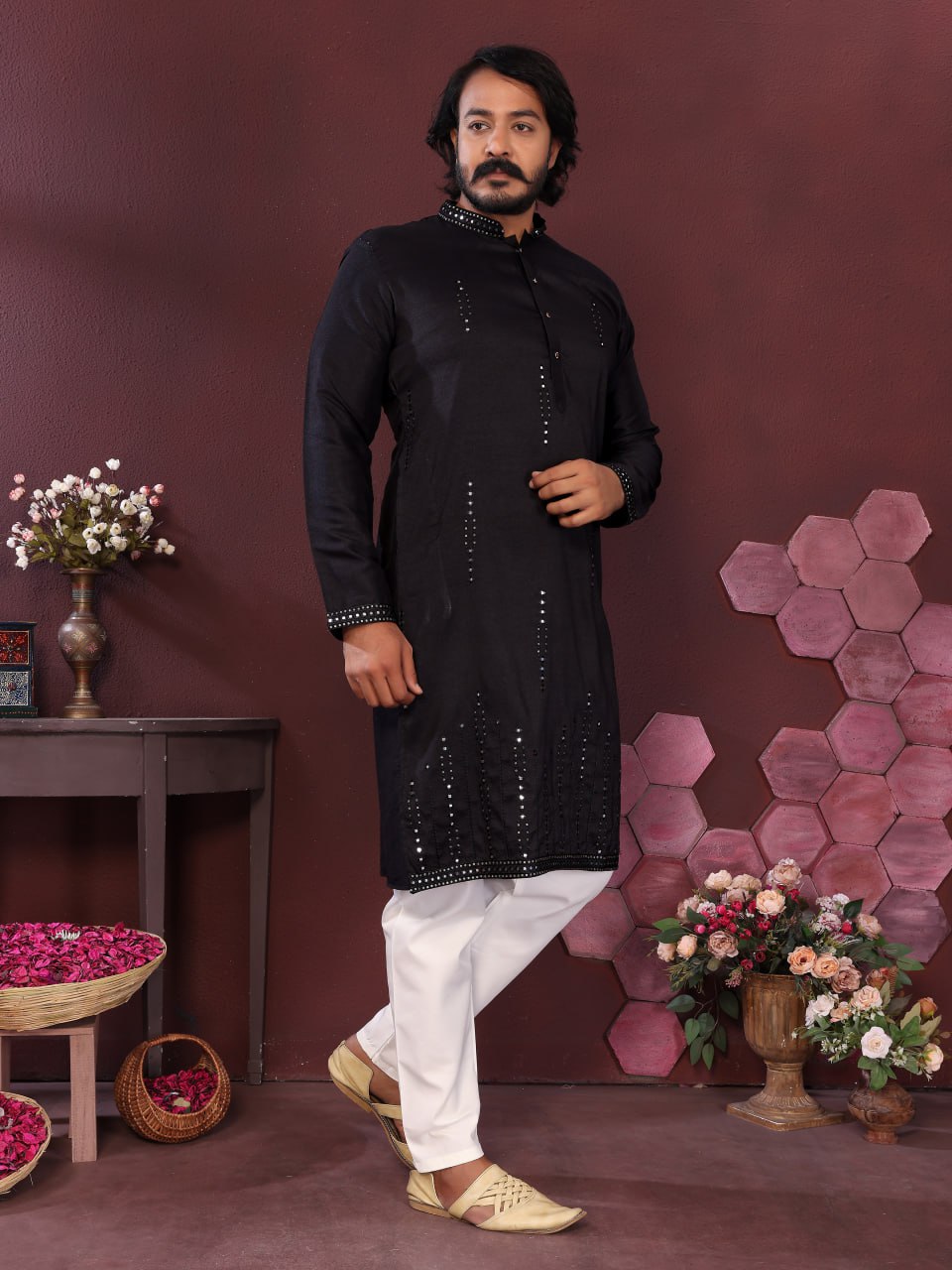 Veloxman Premium Smart Silk Kurta with Embroidery & Mirror Work