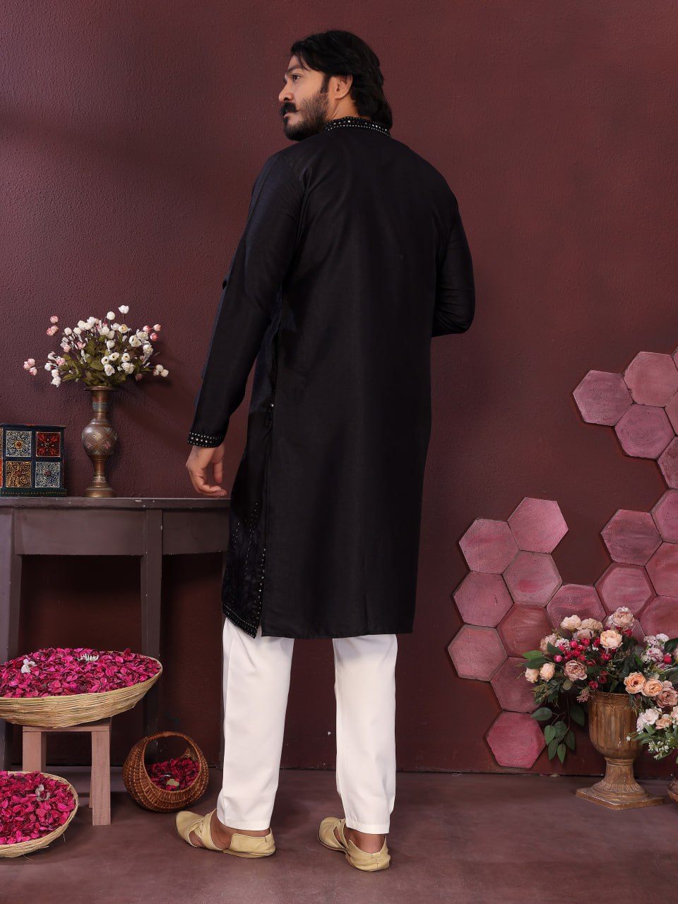 Veloxman Premium Smart Silk Kurta with Embroidery & Mirror Work