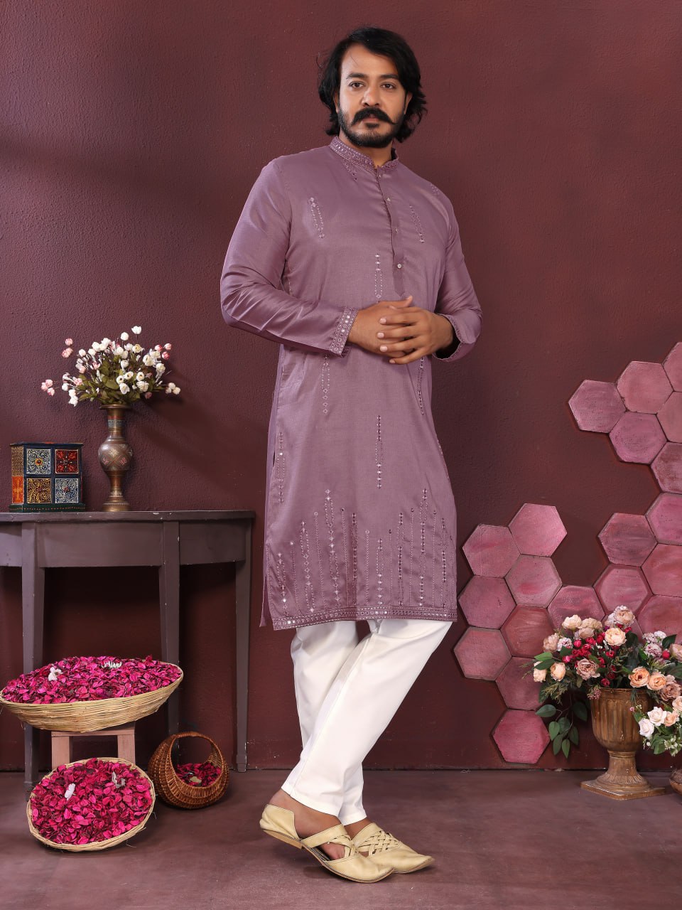 Veloxman Premium Smart Silk Kurta with Embroidery & Mirror Work