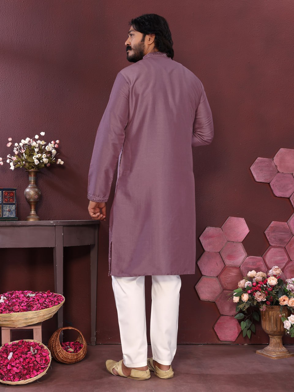 Veloxman Premium Smart Silk Kurta with Embroidery & Mirror Work