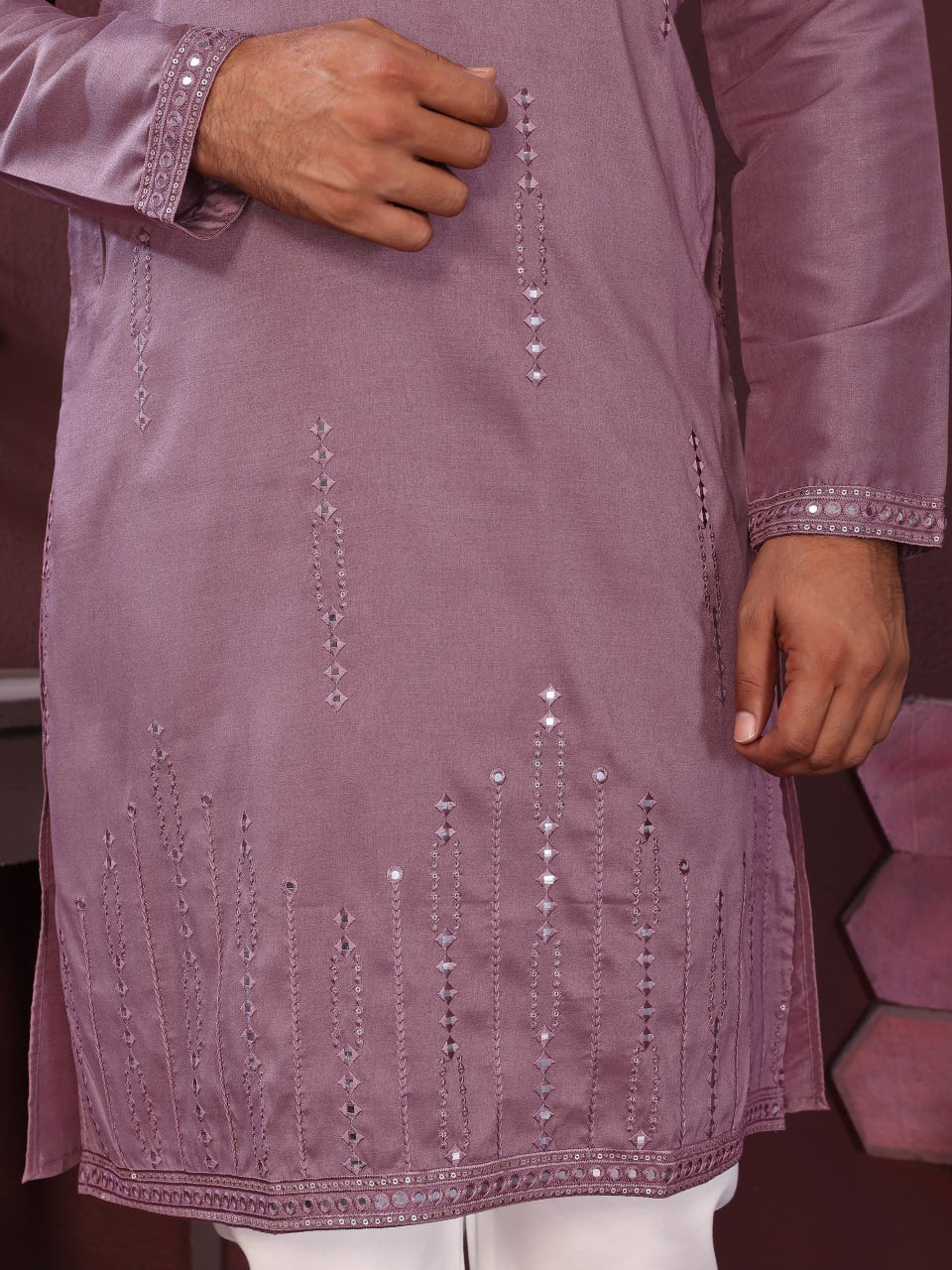 Veloxman Premium Smart Silk Kurta with Embroidery & Mirror Work